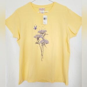 Top Stitch Morning Sun Women's 100% Cotton Yellow Tee Shirt Rhinestone Large New